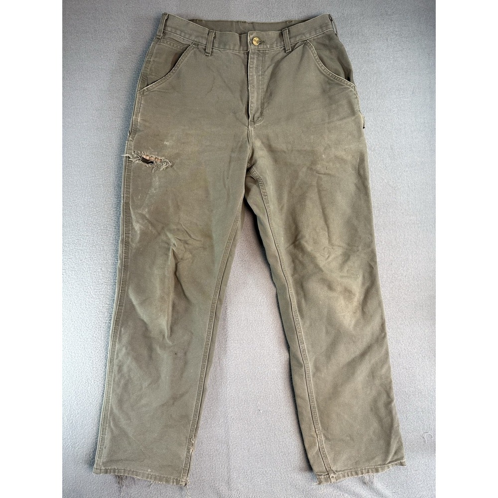 Carhartt B11 Pants Mens 33x30 Green Dungeree Fit Canvas Carpenter Workwear